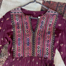 Load image into Gallery viewer, Woodstock era floral rayon Indian cotton embroidered dress
